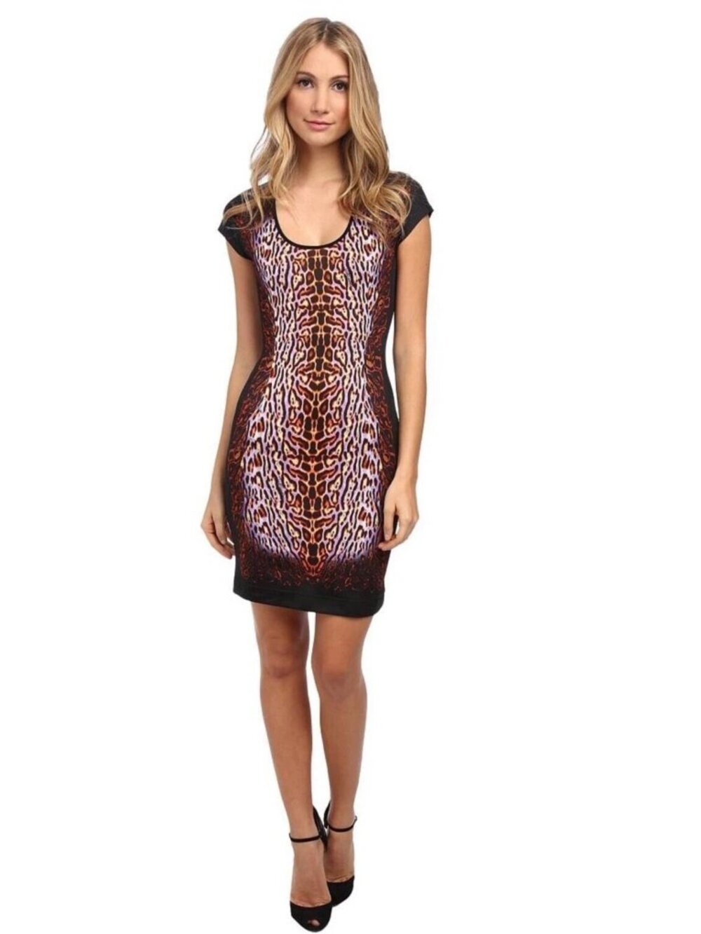NWT Just Cavalli Black Multi Animal Print (Item-711) Pencil Sheath Dress 44 US/8